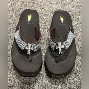 Volatile Brown Sandals with Silver Rhinestones